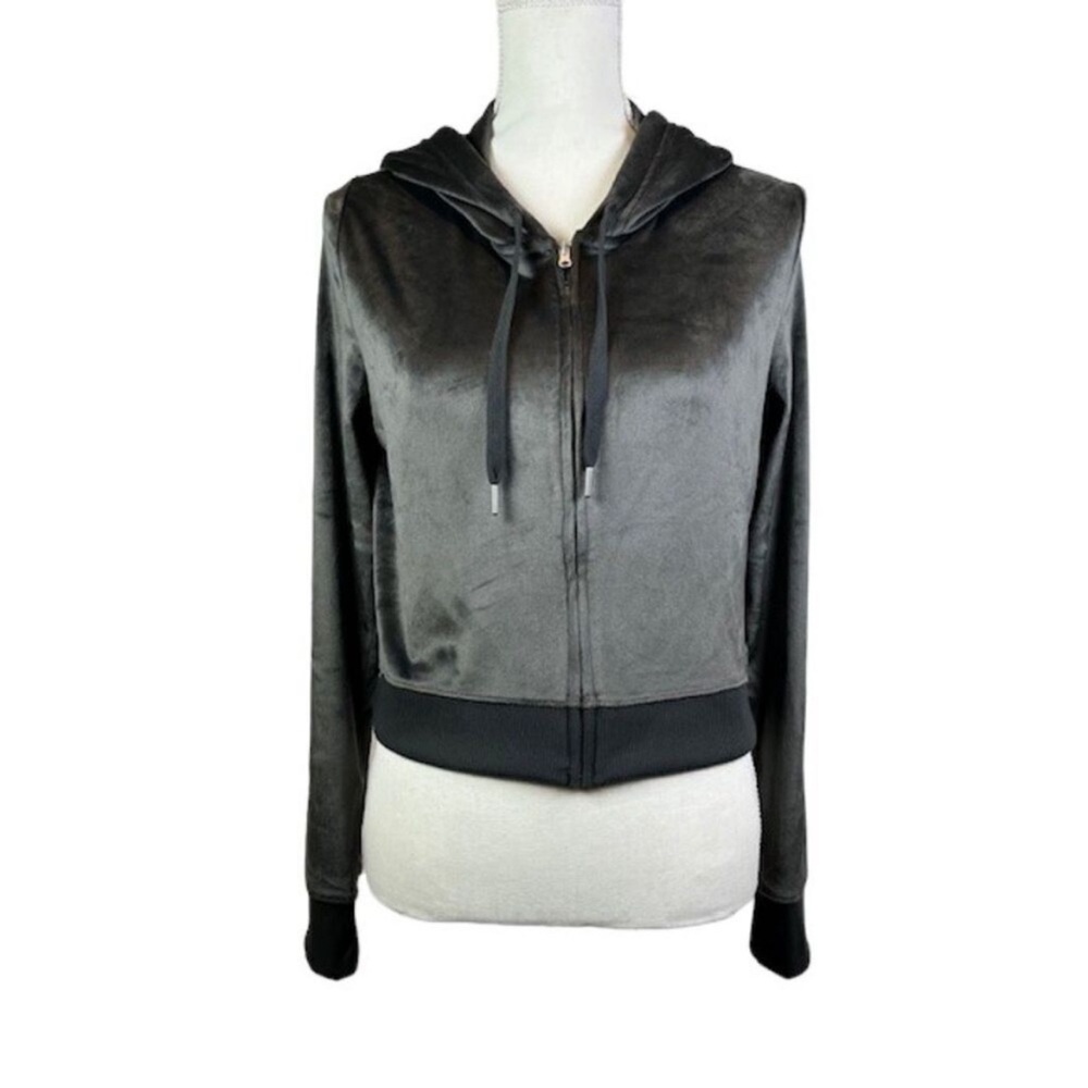 Aerie Real Good Charcoal Velour Zip-Up Hoodie Size XlL
